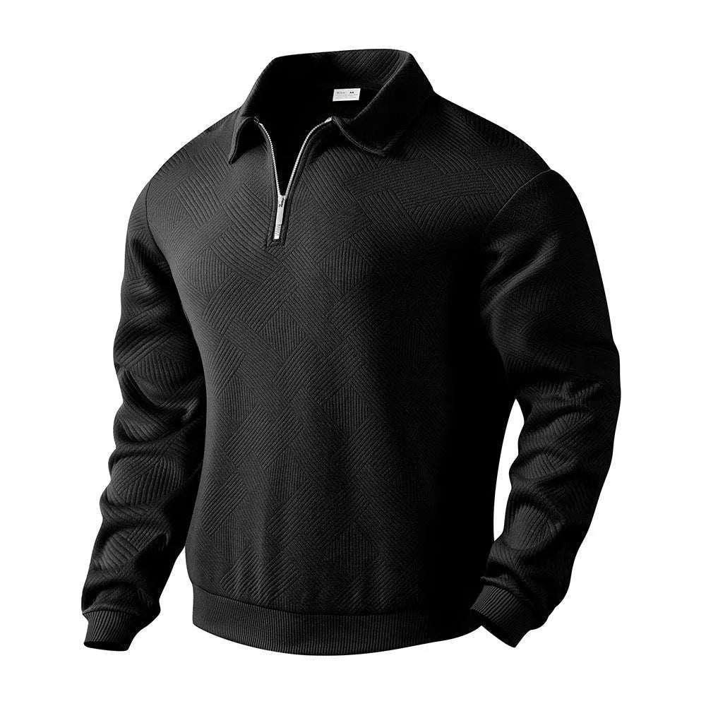 Men's Jacquard Half-Zip Sweatshirt in solid colors with unique lapel design