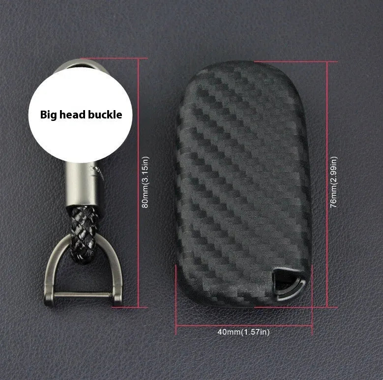Carbon fibre texture silicone key case for Dodge Chrysler Fiat vehicles showing 2mm thickness