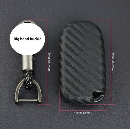 Carbon fibre texture silicone key case for Dodge Chrysler Fiat vehicles showing 2mm thickness