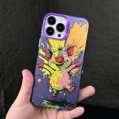 Personalized frosted PC phone case with cartoon panda and pig design for Apple iPhone, anti-fall hard shell