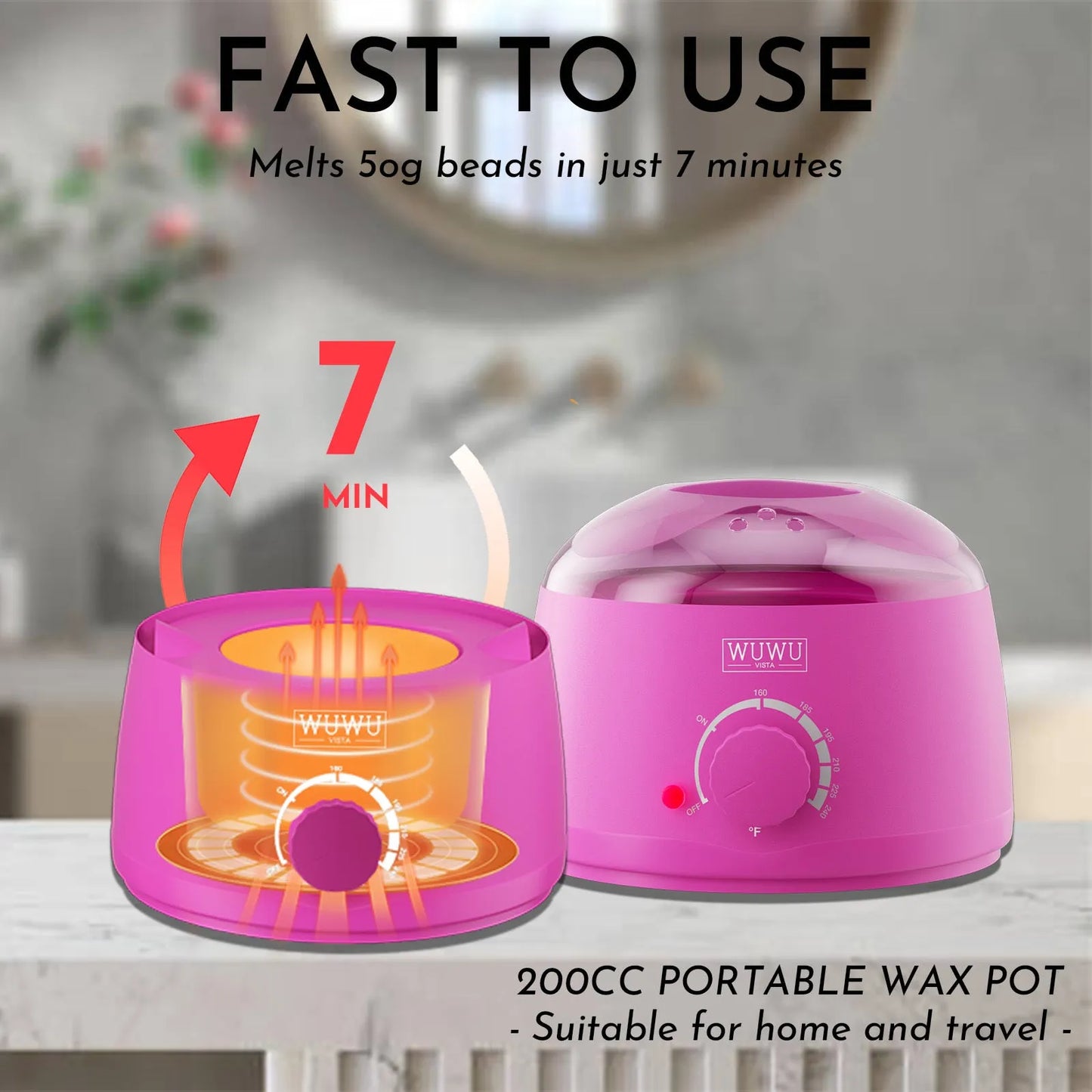 Waxing kit with 200cc warmer, 8 wax bead packs, applicator sticks, silicone bowl, spatula, and lotion for hair removal