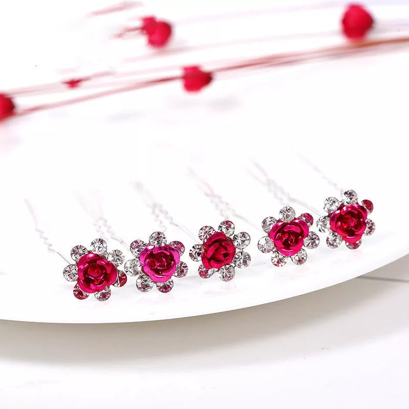 Alloy rhinestone tuck comb with rose diamond design for elegant hairstyling