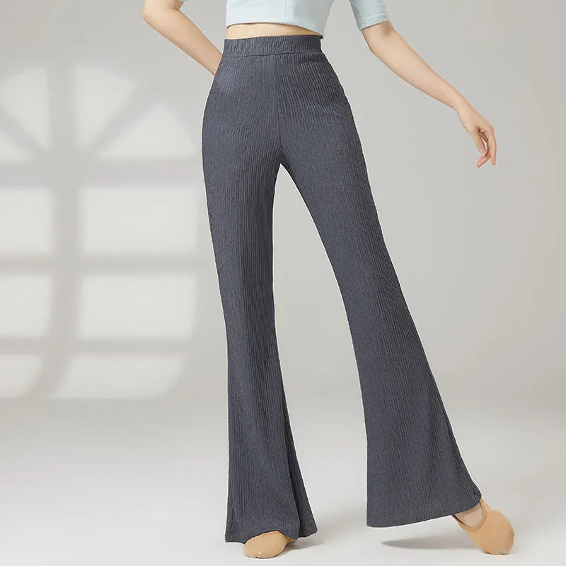 Female classical dance practice training pants in polyester, shown in beige apricot colour.