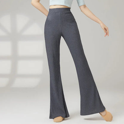Female classical dance practice training pants in polyester, shown in beige apricot colour.