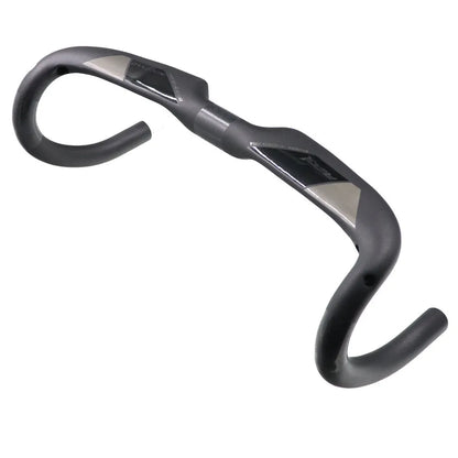 Matte black carbon fibre road bike drop handlebar showing bent shape.