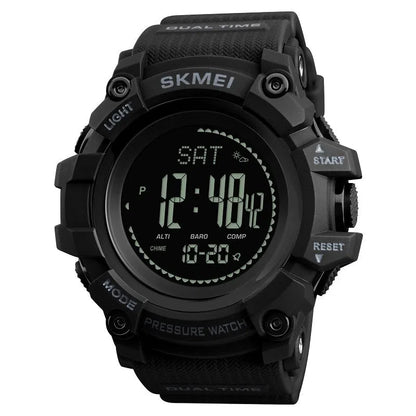 Outdoor sports calendar compass watch with 53mm round dial, metal case, plastic strap, in red, blue, black or Army Green