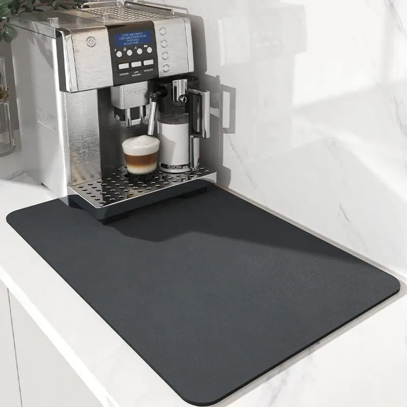 Black square kitchen drain pad with PU leather surface and rubber anti-slip backing
