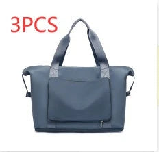 Roomy and foldable gym bag for women with waterproof Oxford fabric, multiple pockets, and wet/dry separation compartment