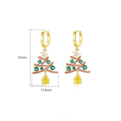 Elegant Christmas tree earrings with sparkling rhinestones, a festive holiday accessory for women