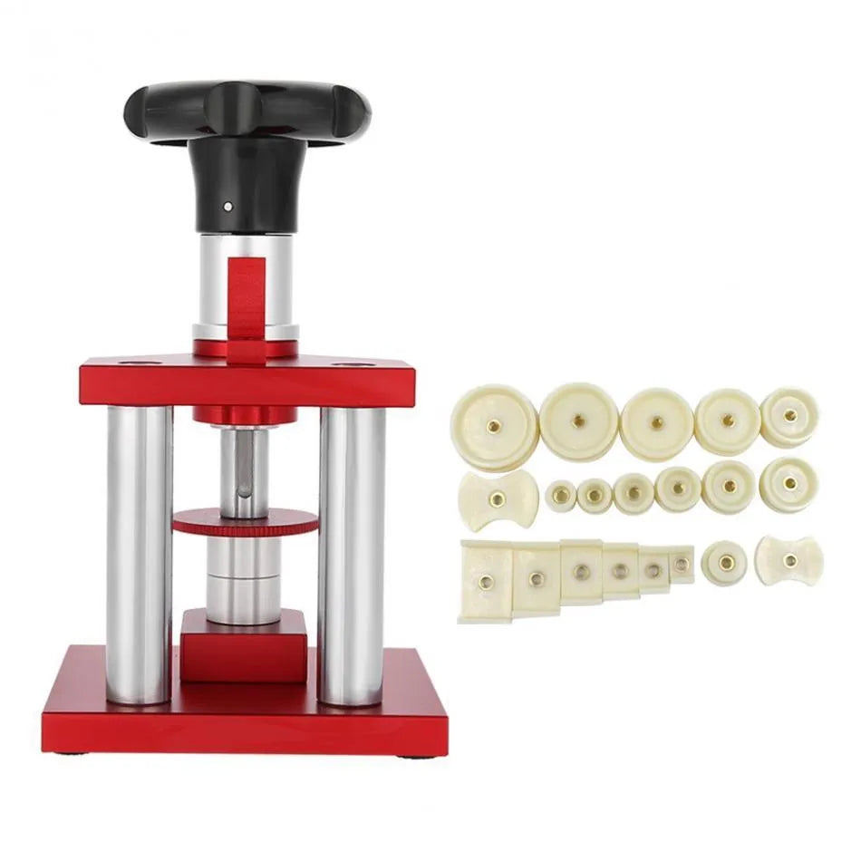 Watch repair spiral cap presser with 20 plastic moulds for back cover installation