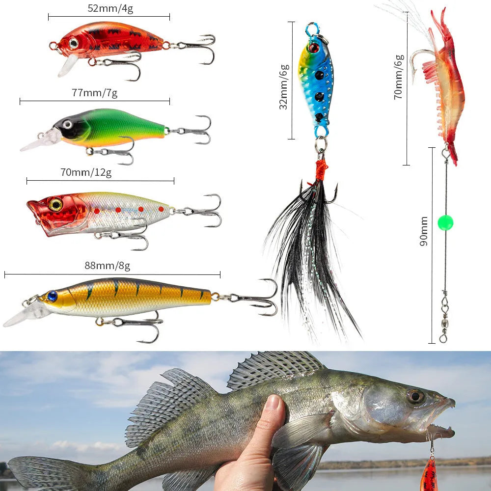 24-piece metal fishing set with various components arranged in a compact package