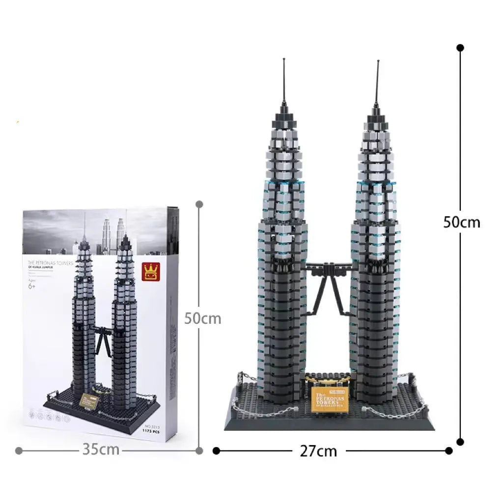 Wange building block set with 800+ ABS plastic pieces for constructing architectural landmark models