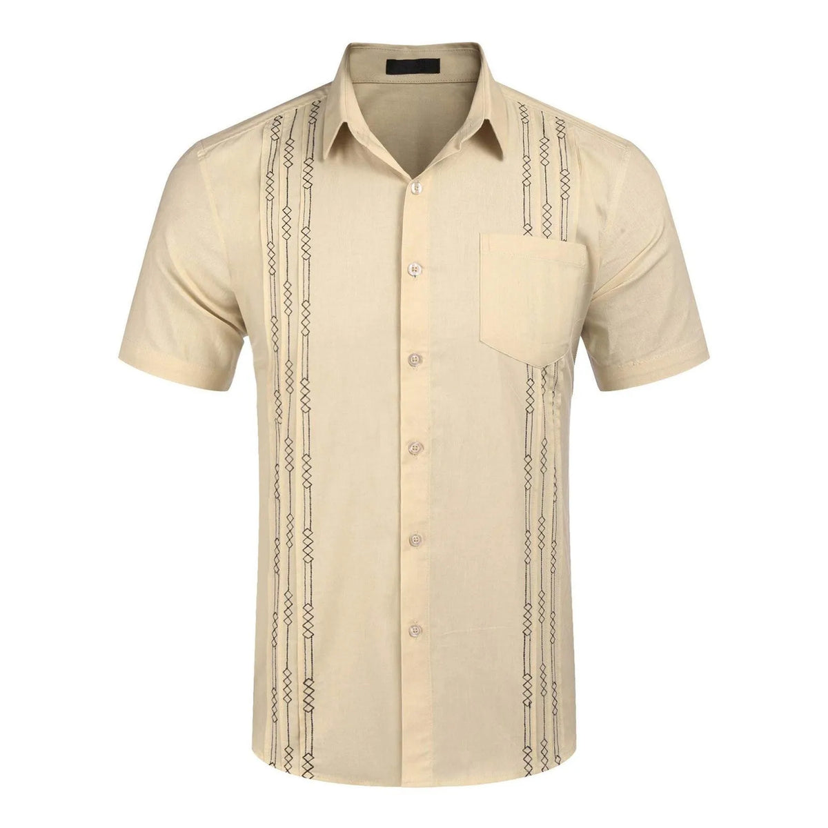 Guayabella loose short sleeve floral shirt with pocket in white, black, khaki or blue, sizes S to XXXL