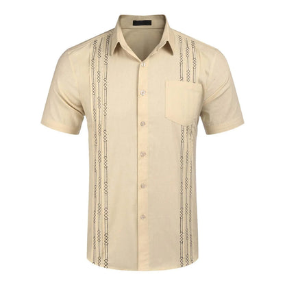 Guayabella loose short sleeve floral shirt with pocket in white, black, khaki or blue, sizes S to XXXL