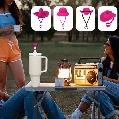 Stylish Cowboy Hat Straw Covers - Reusable drink toppers made from premium silicone for outdoor fun and fresh beverages
