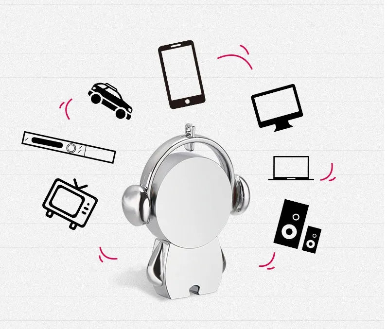 Personalised silver metal USB flash drive with cartoon musician car design