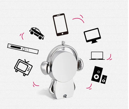 Personalised silver metal USB flash drive with cartoon musician car design