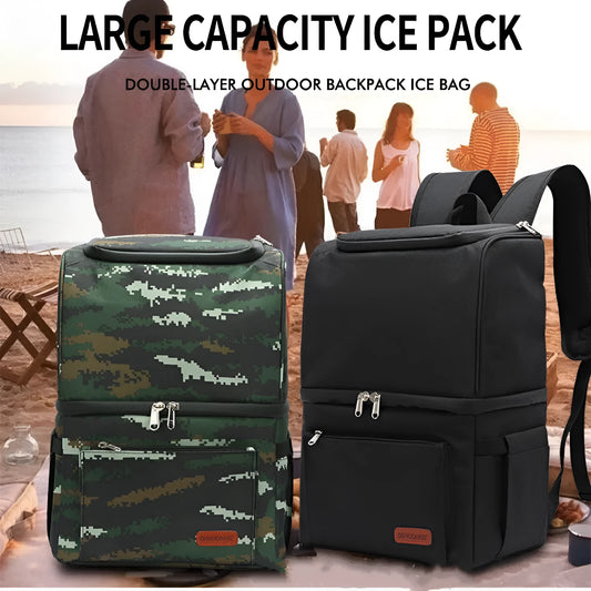 Blue insulated cooler backpack with shoulder straps and top handle