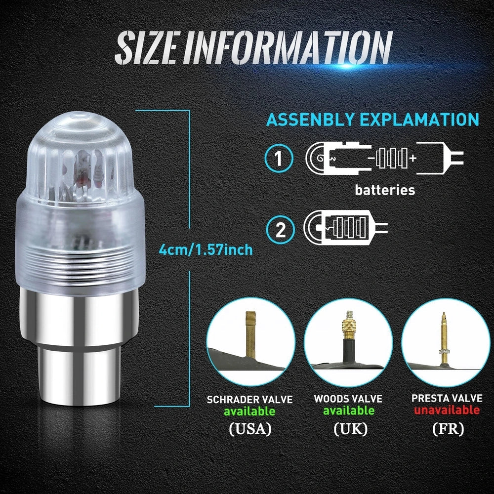 LED wheel valve lights with 4cm diameter ABS construction for bicycle motorcycle installation