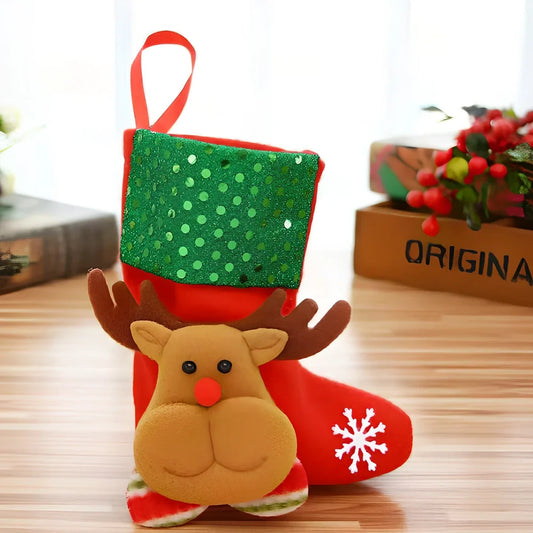 Christmas stocking gift bag measuring 10x20cm with festive character designs