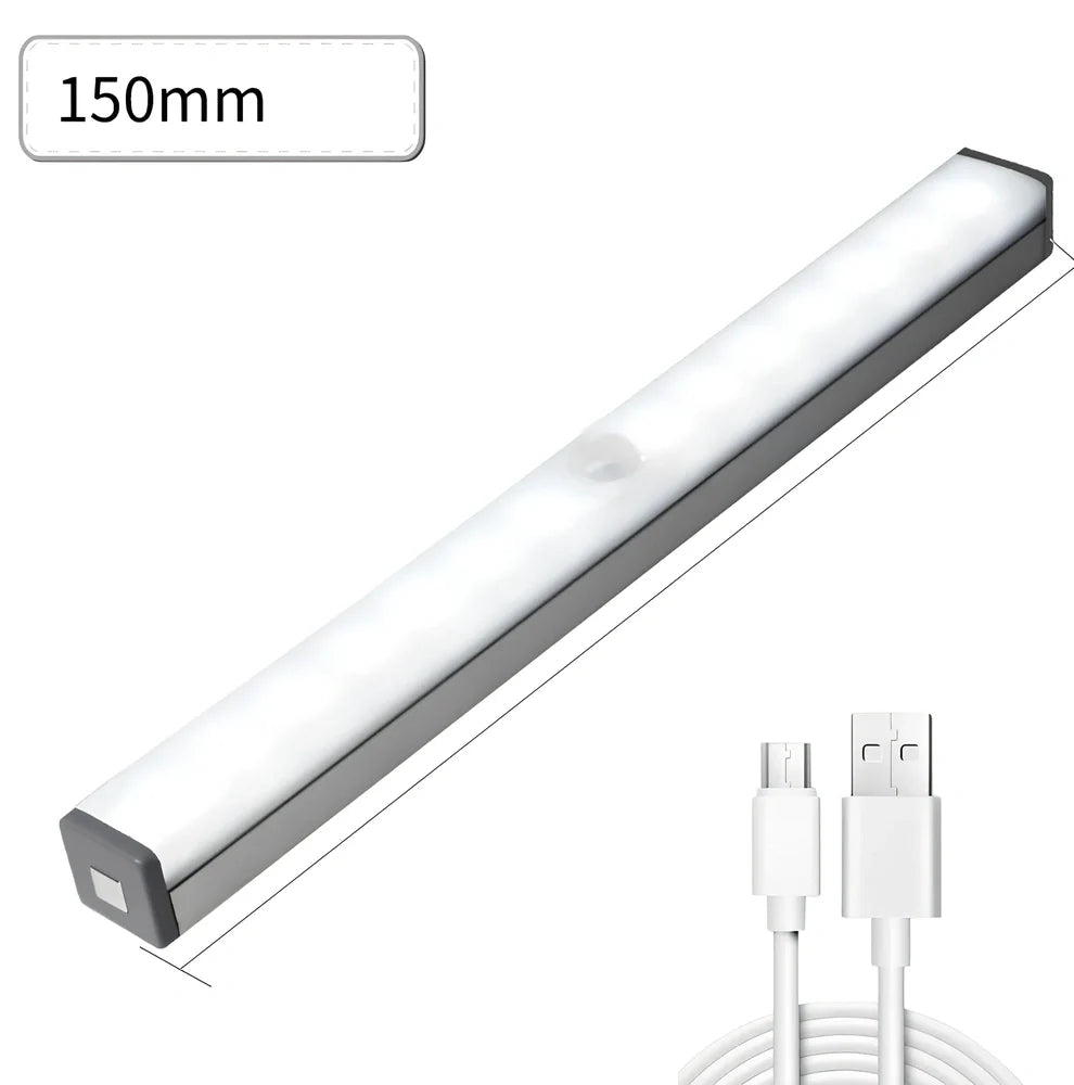 LED human body induction magnetic closet light showing aluminium shell and magnetic attachment for wardrobe installation