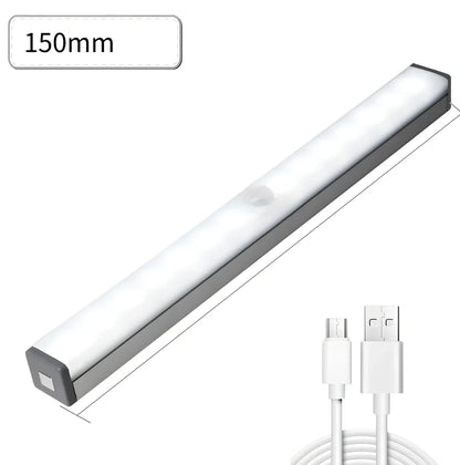 LED human body induction magnetic closet light showing aluminium shell and magnetic attachment for wardrobe installation