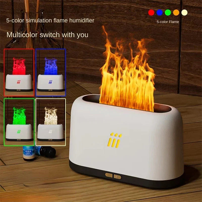 Ultrasonic aroma diffuser with flame-like LED lights, creating a soothing and captivating home ambiance