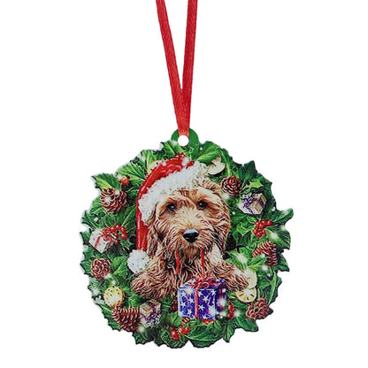 Hand-painted wooden Christmas ornament with geometric design and picture color