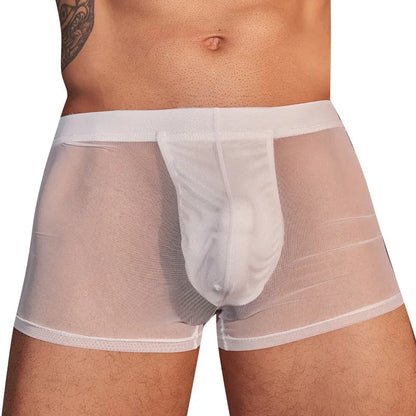 Men's black breathable ultra-thin boxer briefs with elastic waistband and supportive pouch design