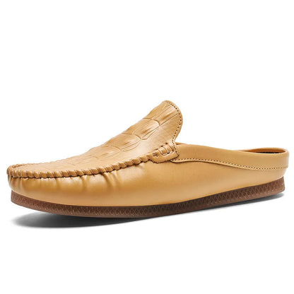 Men's black, grey and yellow summer semi-slippers with rubber soles and breathable artificial PU uppers
