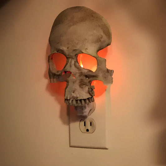 Skull decorative night light measuring 12x8x4cm with plug-in design for US outlets