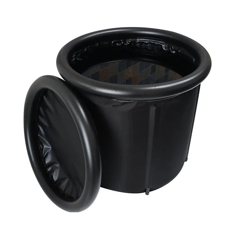 Black portable inflatable ice bath 70x80cm with weather lid and accessories