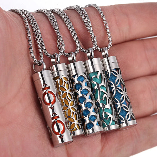 Titanium steel aromatherapy pendant with essential oil diffuser in various color options