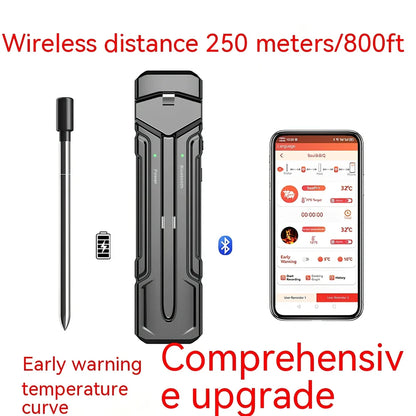 Black wireless kitchen thermometer with LCD display, two stainless steel probes, and magnetic backing for oven door attachment