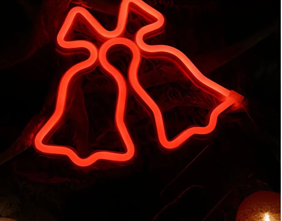 LED neon decorative light with acrylic back panel showing USB power connection and multiple design options