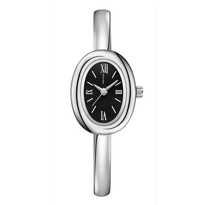 Women's oval retro quartz watch in gold colour with slim 8mm case thickness