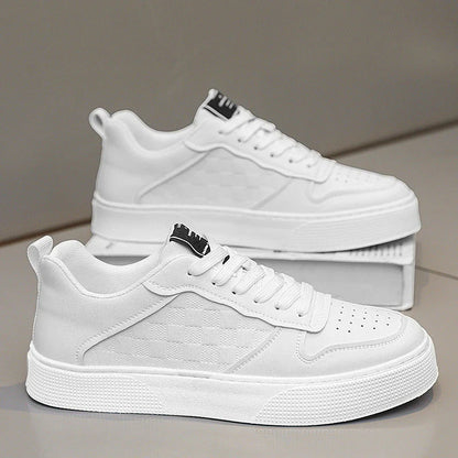 Stylish plaid lace-up sneakers with breathable mesh lining and durable rubber sole for casual comfort and versatile style.