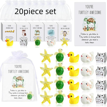 Set of resin pun inspirational memo cards laid out, showing different quantities available.