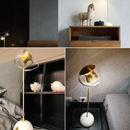 Creative glass shade desk lamp with touch dimmer switch on a wooden desk