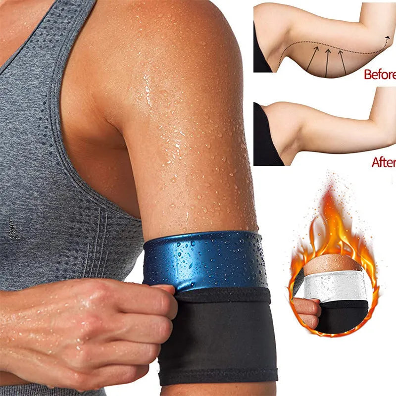 Adjustable arm sweatband in blue colour with binding strap for sports use