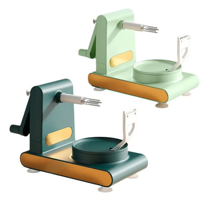 Hand-cranked ABS plastic peeler machine with suction cup base in light green colour