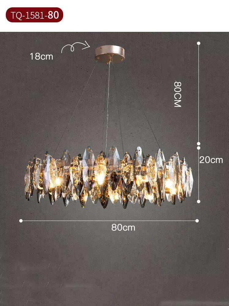 Modern minimalist K9 crystal chandelier with three-color light options