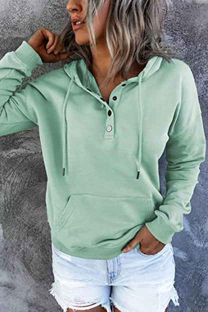 Women's long-sleeved hooded sweatshirt with pockets in various colors