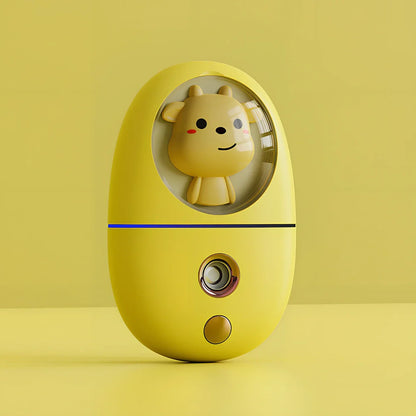 Cartoon USB facial humidifier measuring 62x32x96mm with bear-pink colour and water replenisher