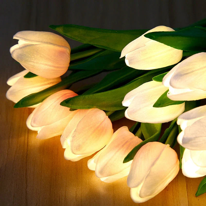 LED Tulip Flower Night Light in ceramic pot with vibrant colors for home decoration