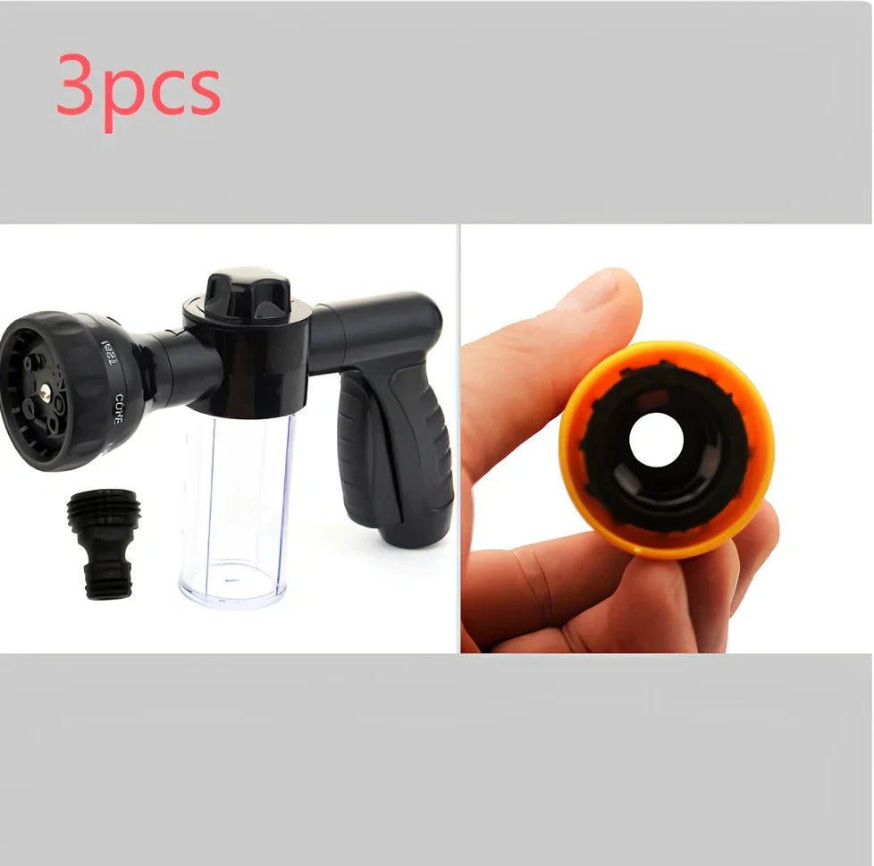 Green plastic household foam high pressure car wash water gun, 22x19x6cm size with adjustable nozzle for foam spraying