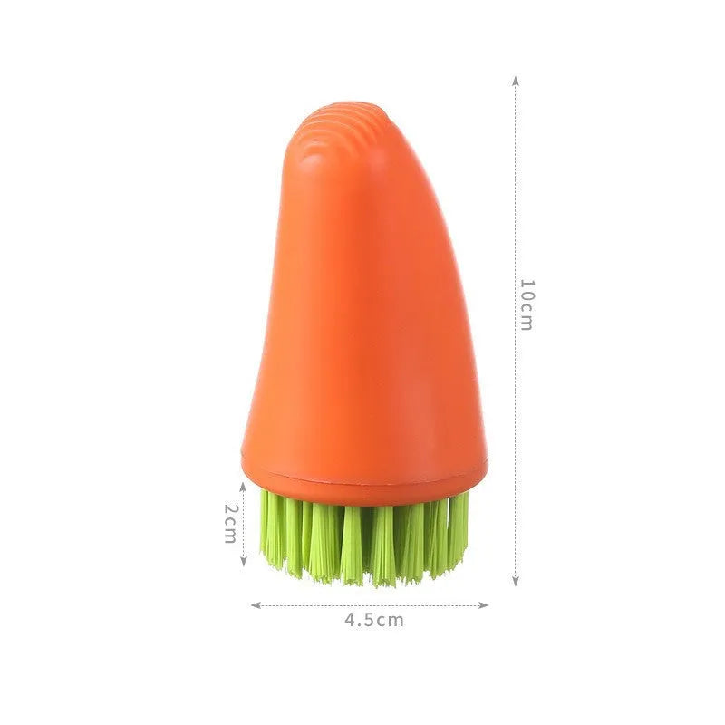 Carrot-shaped kitchen cleaning brush with nylon bristles in orange colour
