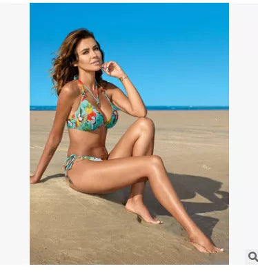 Women's push-up bikini set with leopard print design, available in sizes S to XL