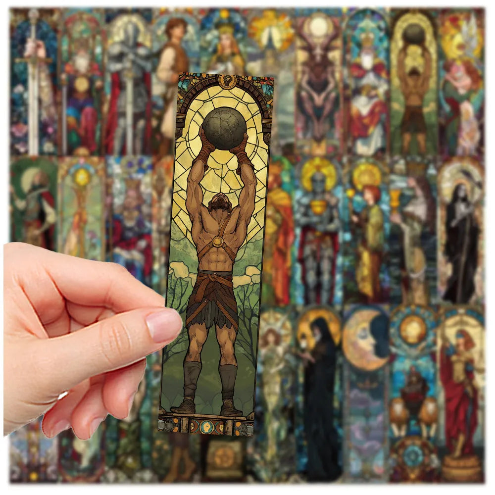 Pack of 30 colourful painted glass tarot theme paper bookmarks with cute homemade designs.