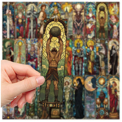 Pack of 30 colourful painted glass tarot theme paper bookmarks with cute homemade designs.